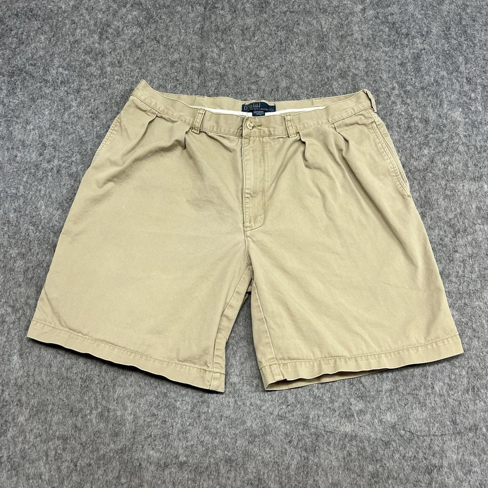 Polo Ralph Lauren Shorts Mens 38 Beige Tyler Short Pleated Chino Cotton Preppy